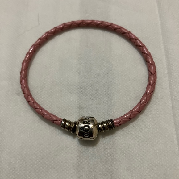 Pandora Pink Leather Bracelet with Silver Charm - Picture 1 of 1
